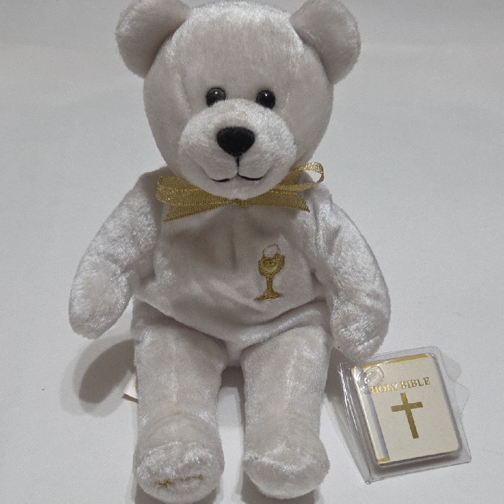 White Plush Bear with Gold Accents